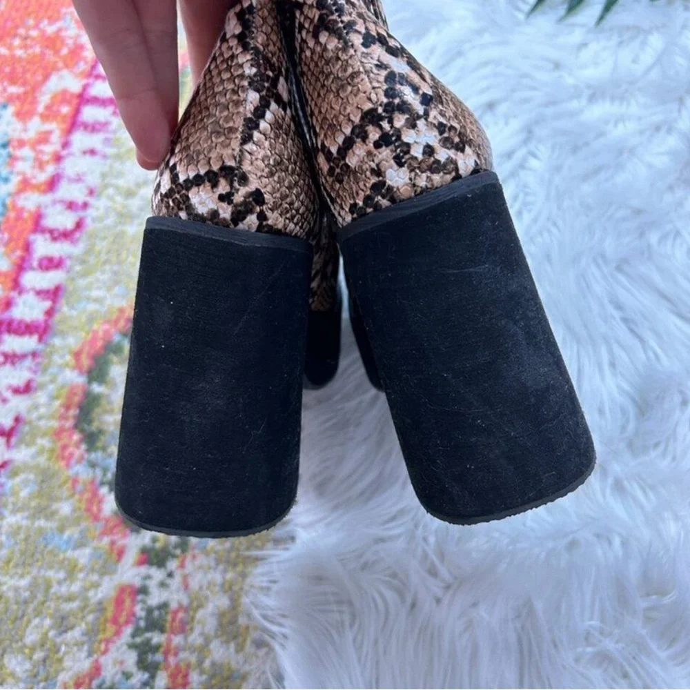 Nasty Gal Brown Black Snakeskin Print Chunky Platform Tall Knee High Boots 6 - Picture 3 of 4